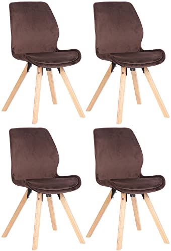 CLP 4er Set Stuhl Luna Kunststoff I Stoff I Samt I Kunstleder I Lehnstuhl mit Holzgestell, Farbe:braun, Material:Samt