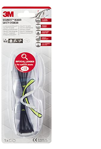 3M SecureFit SF415 Gafas de seguridad graduadas, +1,5 dioptrías, antirrayaduras, lente incolora, 1/PCK, 6PCK/CV