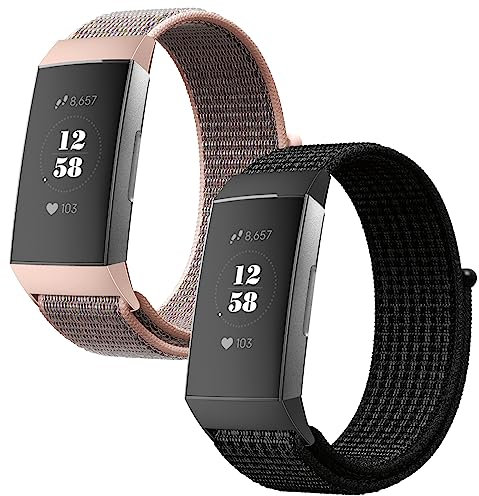 Th-some Armband Kompatibel mit Fitbit charge 3/Fitbit charge 4, 2pcs Nylon Ersatzarmband Kompatibel mit Fitbit charge 4/3, Verstellbares Sport Uhrenarmband für Fitbit charge 4/3