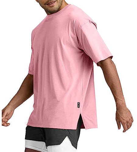 Men's Loose Fit Athletic T-Shirts Lightweight Quick Dry Short Tshirts Crew Neck Outdoor Workout Tops, Short-pink, XXL