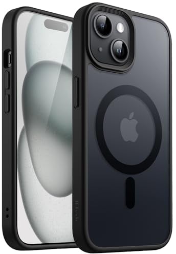 JETech Funda Magnética para iPhone 15 6,1 Pulgadas Compatible con MagSafe, Carcasa Translúcida Mate Trasera Fina Antigolpes (Negro)