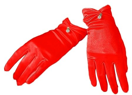 ihreesy Kurze Satin Handschuh, Elegant Kurz Hochzeitshandschuhe Damen Satin Brauthandschuhe Retro Oper Hochzeit Abendhandschuhe Bankett Kleid Fingerhandschuhe für Party Abschlussball,Rot