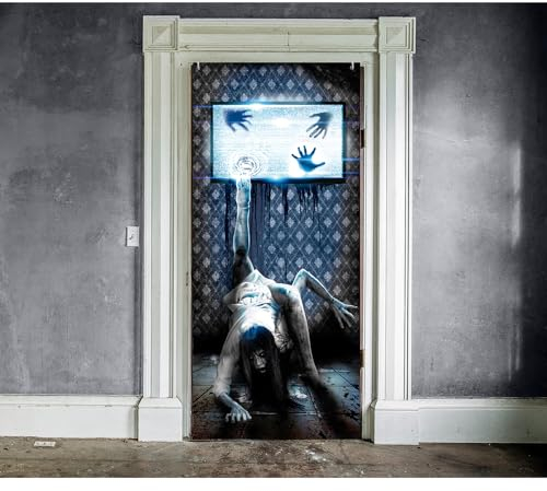 NET TOYS Unheimliches Türposter The Ring - Bunt 80x180cm - Gruselige Party-Deko Türtapete Monster als Wandbild - Zombie Türaufkleber Fernseher für Halloween & Mottoparty