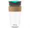SoleCup. Large Travel Mug - Reusable Glass Coffee Mug - 18oz/530ml BPA-Free Hot Drink Travel Mug with Lid & Cork Band (Grey and Blue)