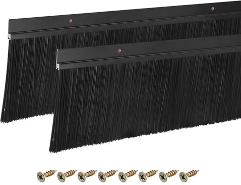 sourcing map 2Pcs Door Brush Bottom Sweep H-Shape Aluminum Alloy Base with 100mm Nylon Brush for Home, Industrial (1000mm L x 125mm W, Black)