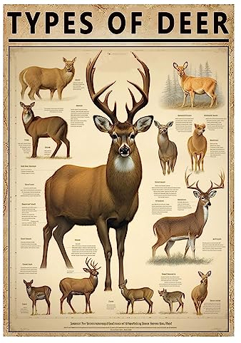 Fun Room Decor Ästhetisches Vintage Types Of Deer Schild Retro Metall-Blechschild Aluminiumschild für Zuhause Kaffee Wanddekoration 14 x 20 cm