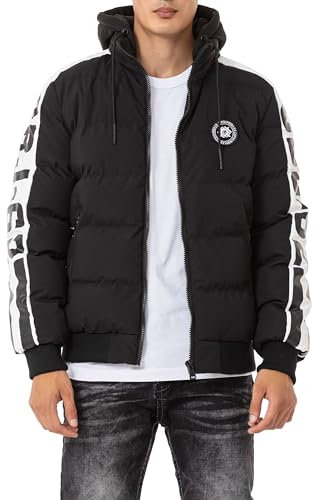 Cipo & Baxx Herren Steppjacke Winterjacke Kapuzenjacke Outdoorjacke Jacke Parka CM222 Schwarz S