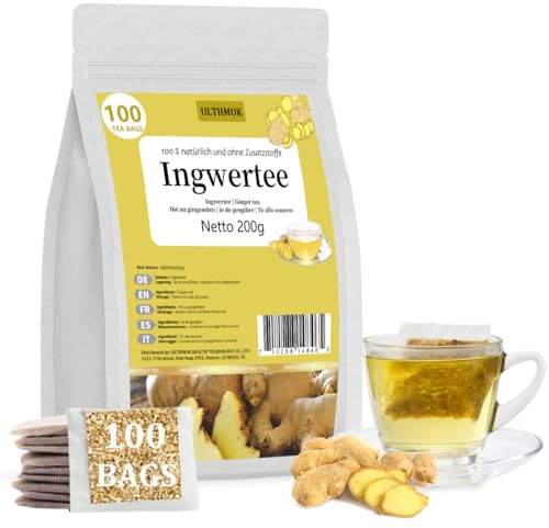 Tè allo Zenzero (100 bustine) | Tè allo Zenzero | Radice di Zenzero Grattugiata, Perfetta per Preparare il tè allo Zenzero, senza additivi, 100% naturale...