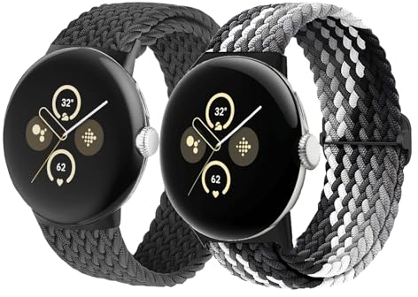 2 Stück Geflochtenes Nylon Armband für Google Pixel Watch 3 41mm/Pixel Watch 2 1 Armband,Verstellbare Elastisch Uhrenarmband Soprt Atmungsaktives Ersatzband für Pixel Watch 2 1/Pixel Watch 3 Armbänder