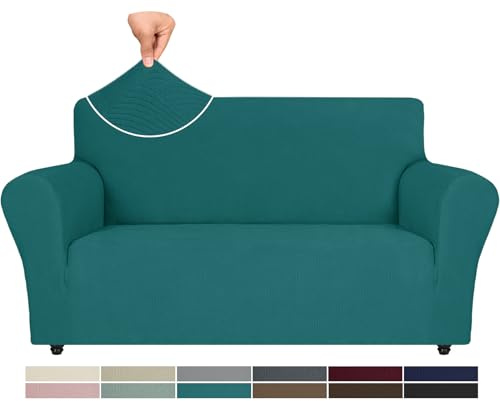 Ystyle Weicher Elastisch Sofabezug 2 Sitzer, Türkis | Sofaschoner Rutschfest, Universaler Couch Überzug mit Armlehnen, Moderne Sofa Cover, Waschbarer Sofahusse für Wohnzimmer