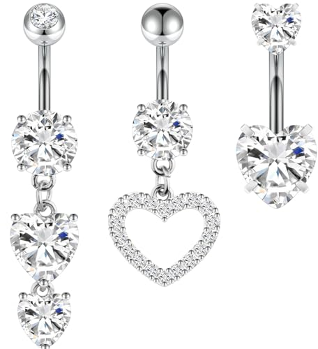 Aucuu Piercing Ombelico, 3 Pezzi 14G in Acciaio Chirurgico, 1.6mm Sterile Banana Sopracciglia Curved Barbell Cristallo Palla, Gioielli Pancia per Donne
