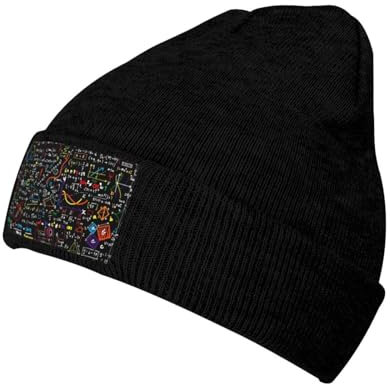Unisex Beanie-Mütze mit Mathe-Formel-Druck, Winter, warme Mütze, Strickmütze, lässiger Hut für Erwachsene, Schwarz, Einheitsgr��e