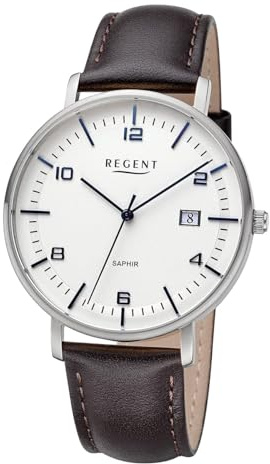 REGENT Herren Armbanduhr Analog Lederarmband Dunkelbraun URF1516 Analoguhr