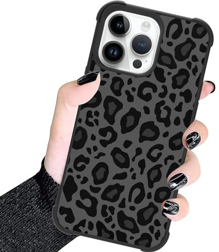 UZEUZA Case Compatible with iPhone 15 Pro Max 6.7 inch, Black Leopard Colorful Heart Cute Elephant Design Tires Aesthetic Slim Cover Shockproof TPU Case for iPhone 15 Pro Max(2023)