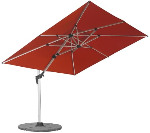 anndora Aluminium Ampelschirm 300 x 400 cm mit Kurbelsystem - Drehbar, Neigbar, Kippbar - Marktschirm, Gartenschirm - Farbe Terrakotta mit 4 Stück Granitplatten 120kg