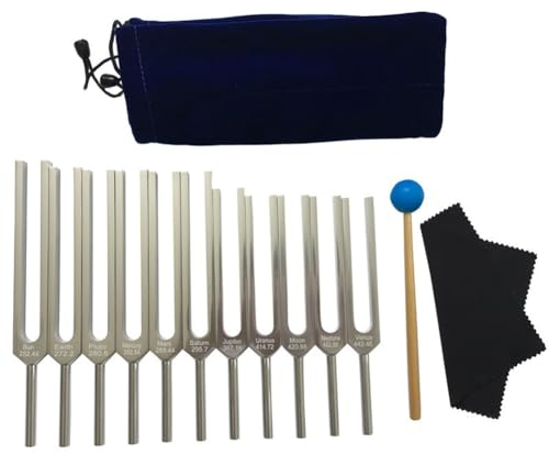 KEALBAUS Stimmgabel-Set, 11 Stimmgabeln für Heilung, Klangtherapie, mit Silikonhammer, Reinigungstuch und Tasche, Musikinstrument Ersatzteile Teile
