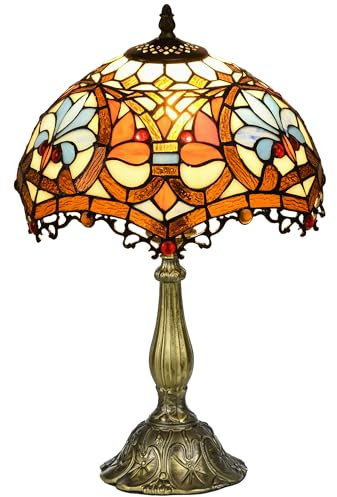 HOMCOM Stained Glass Table Lamp, Handcrafted Artisan Collectible, Suitable for Living Room and Bedside, Multi-Coloured, Ф31 x 48Hcm, Zinc Alloy.