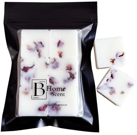 Cherry Blossom Scented Wax Melts Bag with Crushed Rose Petals - Handmade in UK, Strong Scented Candle Alternative (Pack of 6 x 12g)
