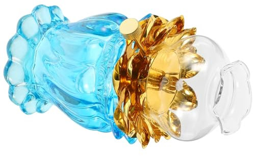 FUNOMOCYA Retro Lotus Öl Lampenbrenner Aus Glas Windgeschützter Kristall-butterlampenbrenner Für Innen Und Außen Dekorative Petroleumlampe Für Buddha-anbeter Und Stimmungslicht Blau