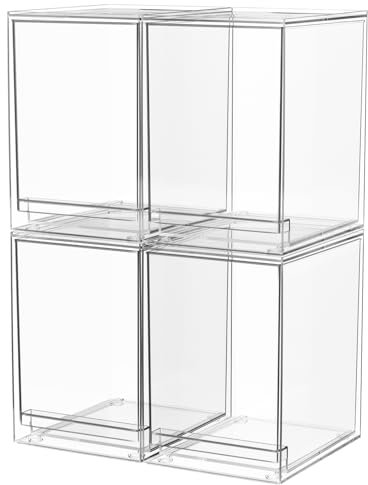 A-LuGei 4 Stücke 𝗚𝗿𝗼ß 𝗩𝗲𝗿𝘁𝗶𝗸𝗮𝗹𝗲 Schubladen Organizer Schminktisch, Stapelbar Make up Organizer Schublade Kosmetik, Schubladenbox mit Deckel für Badezimmer Schrank Küchen Kühlschrank