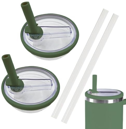 NEERIX 2 Stück für Stanley Cup Deckel Auslaufsicher,40OZ Premium Ersatzdeckel mit Strohhalm,Auslaufsicher und Staubdicht,Zubehör für Stanley Cup,inklusive Deckel mit Strohhalm(dunkelgrün)