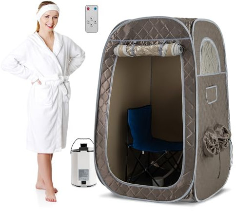 COSTWAY 3L Sauna de Vapor, Tienda de Sauna para 1 o 2 Personas con Generador de Vapor de 1000W, Silla Plegable, Masajeador de Pies, Sauna Personal Indoor de Cuerpo para Relajación en Casa (Gris plata)