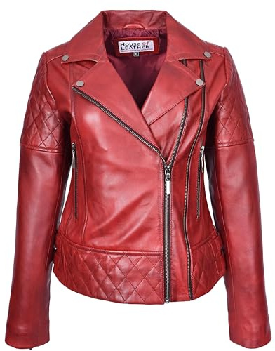 Women's Real Leather Jacket Multi Cross Zip Biker Style Fitted Quilted Nixi