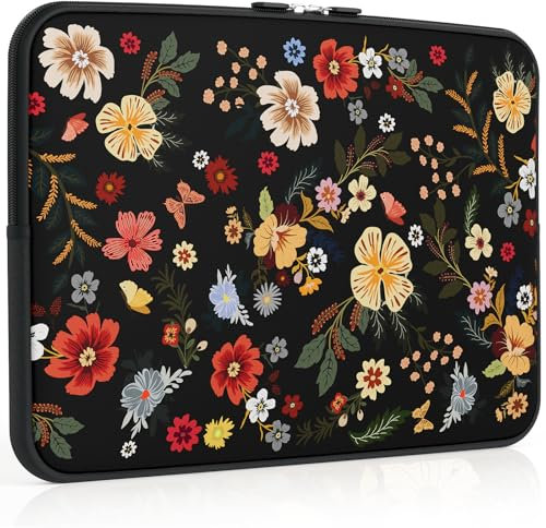 iCasso Laptop Sleeve 13 inch for MacBook Air 13-13.6 inch, Cute Laptop case for MacBook Pro 13 inch, Slim Protective Travel Carrying Case for MacBook Pro 14 inch, Chromebook, HP, Dell, Black Floral