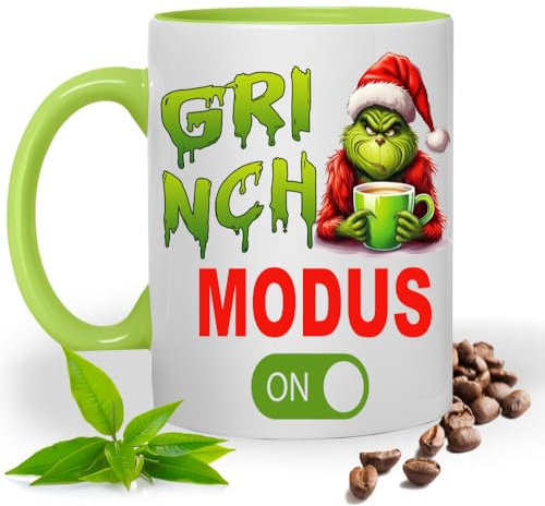 Grinch Modus On Tasse mit Lustigem Spruch|Geschenk Idee| Kaffee Tee Bürotasse | Fototasse, Motivtasse | Kaffeetasse, Teetasse |Keramik (Hellgrün)