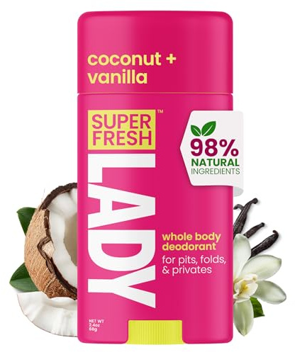 Super Fresh Lady Natural Deodorant für Frauen, aluminiumfrei, Ganzkörper-Deo-Stick, perfekt für Achseln, Unterbrüste, Schritt und Damenteile, Kokosnuss + Vanille