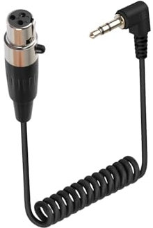 RIIEYOCA Mini XLR de 3 Pines a 3,5 mm TRS Cable en Espiral Corto, 90 Grados 1/8 pulgadas Jack TRS Macho a Mini XLR de 3 Pines Hembra Estéreo Micrófono Cable de Audio (50cm/1.65ft, 3Pin)