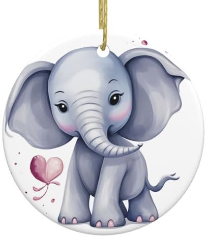 Niedlicher Elefant Weihnachtsschmuck Keramik Weihnachtsbaum Hängende Dekorationen Rund Xmas Anhänger für Weihnachtsdekorationen 2024 Weihnachtsbaum Ornamente Geschenke