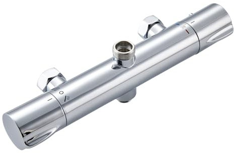 Ulytid Mitigeur de Douche Thermostatique avec 2 Sortie, Robinet de Douche Ronde, Sortie Supérieure 3/4 BSP(26.4mm) et Sortie Inférieure 1/2 BSP(21mm), Finition Chromé