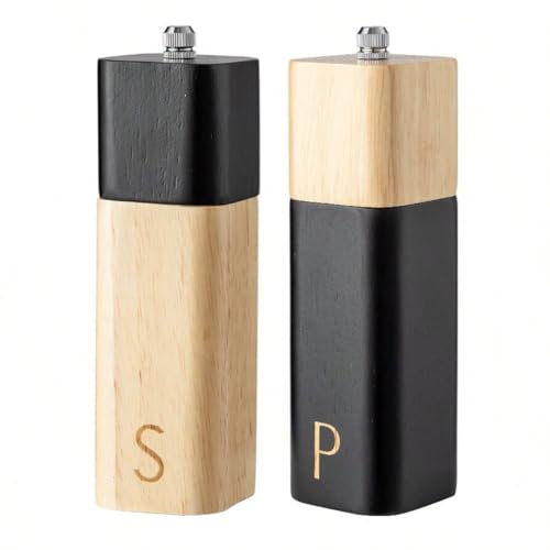 Molinillo Pimienta y salero de madera, 2 piezas de saleros de cocina y pimentero manual, Juego de Molinillo de Especias Vintage