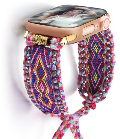 CHARMINGO Bracelet en nylon bohème, compatible avec Apple Watch 38 mm, 40 mm, 41 mm, 42 mm, 44 mm, 45 mm, 46 mm, 49 mm, pour femme - Bracelet tissé réglable pour iWatch SE Ultra 2 Series 10 9 8 7 6 5