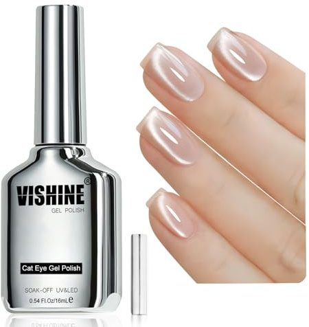 Vishine 16ml Ice Glass Cat Eye Gel Nail Polish, Glitter Holographic Glitter Shimmer Translucent Sheer Color Soak Off Magnetic Nail at Home Mist Tea #397