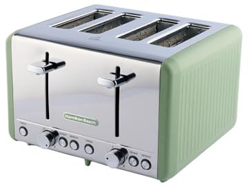 Hamilton Beach Toaster 4 Slice, Harmony, 1850W, 6 Browning Controls, Defrost, Reheat & Cancel Settings, Removable Crumb Tray, High Lift Eject, Matcha - HBT018M