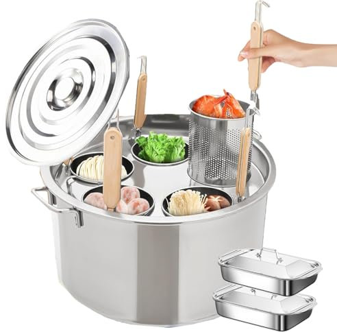 QUSYZD Kommerzielle Pastatöpfe Edelstahl-Kochtöpfe, Pasta-Kochgeschirr mit 5/Einsatz-Siebkorb, Küchen-Spaghetti-Kochmaschine für Cafeterias, Restaurants, mit 2 Grillplatten,