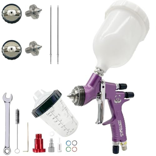 HVLP - Pistola de pulverización de aire de 1,3 mm/1,8 mm, boquilla de acero inoxidable y tanque de mezcla de 400 cc con adaptador, pulverizador profesional de alimentación por gravedad automotriz