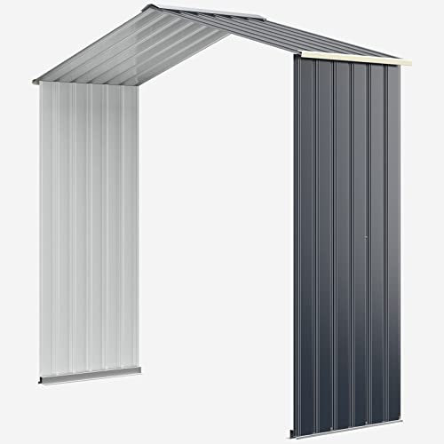 FANTASK Erweiterungsbox Gerätehaus Metall, 213 x 64 x 195 cm, Geräteschuppen abschließbar, Gartenhaus mit 4 Luftschlitzen & Schiebetür, Metallschuppen, Outdoor