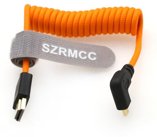 SZRMCC 8K 2.1 Micro HDMI Rechtwinklig auf HDMI High Speed Spiralkabel Geflochtenes Kabel für Hero 3/4 Canon EOS M5 Sony A6000 A7III RX10 Nikon B500 Z6 Raspberry Pi 4 Atomos Ninja 2 Monitor