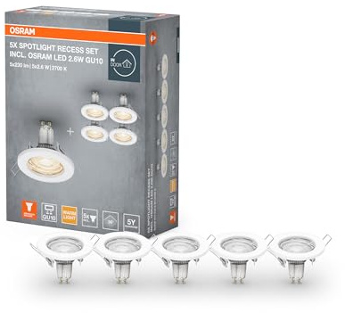 Osram Spotlight Deckeneinbauleuchten-Set in Weiß inklusive LED 5x2.6W GU10, IP20-Schutz, für Innenräume geeignet