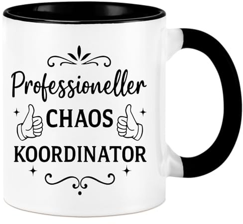 Diztoud Tasse Chef, Lustige Tassen, Chef Geschenke, Tasse mit Spruch Professioneller Chaos Koordinator, Weihnachtsgeschenke für Männer, Kollegen, Büro, Geschenk Kollegin, 325ml Kaffeetasse, Schwarz