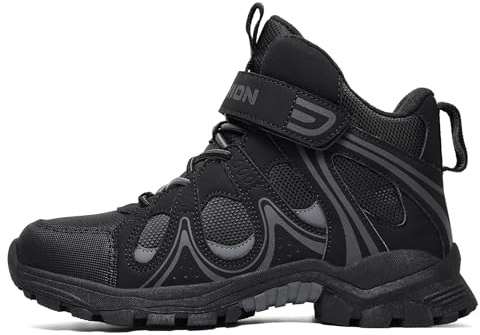ASHION Enfant Chaussures Randonnée Bottes Hiver Garçon Fille Chaude Bottes de Neige,Noir,35 EU