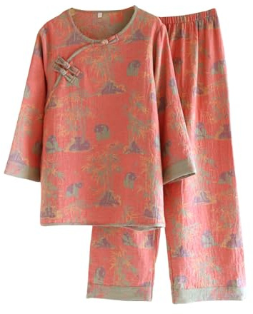 Chinesischer Baumwoll-Pyjama, japanischer Damen-Pyjama, zweiteiliges Nachtwäsche-Set, Haus-Service-Anzüge, bequem, langärmelig, Loungewear, Kimono, Yukata, Pyjama, niedliches Tiermuster, Nachtwäsche