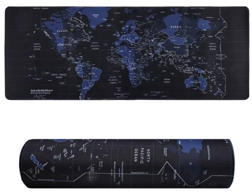 Gaming Mauspad XXL 800 x 300 mm, Mauspad Groß, Weltkarte Mousepad Groß WassXerdicht Anti-Rutsch mit Genähten Kanten für PC, Großer Schreibtischunterlage mit Rutschfester Gummibasis für Gaming
