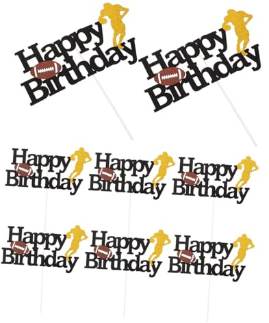 MUSISALY 8pcs Football Cake Toppers Vibrant Rugby and American Football Cupcake Picks Happy Birthday Decorations for Sports-themed Parties and Showers