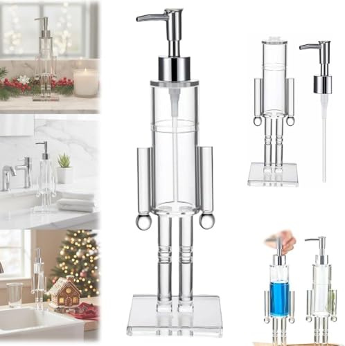 1PCS Nutcracker Soap Dispenser, Transparent Acrylic Festive Wash Liquid Lotion Pump, Nutcracker Shape Soap Dispenser, Decorative Refillable Christmas Hand Soaps Bottle for Holiday Bathroom Home
