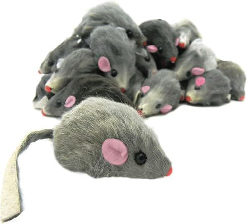 Cawhui 5 Pcs Gray Fur Rattle Mouse Cat Toy Mice Animal Toy Pet Supplies Furry Play Combo - Cat Toy Mix