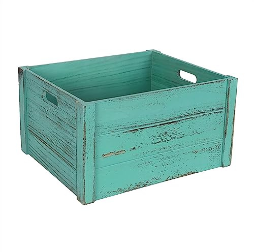 YHxFlux CD Storage Case Vinyl Record Storage Crate, Retro Vintage Case with Handle, Wooden Album Holder Organizer Box for study(Green)